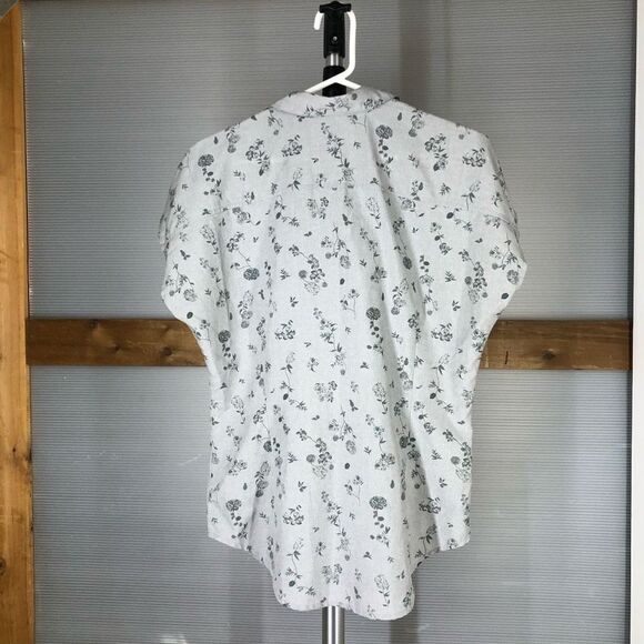 Mec Grey Drop Shoulder Floral Button Up‎ Blouse Sz L - Picture 2 of 4